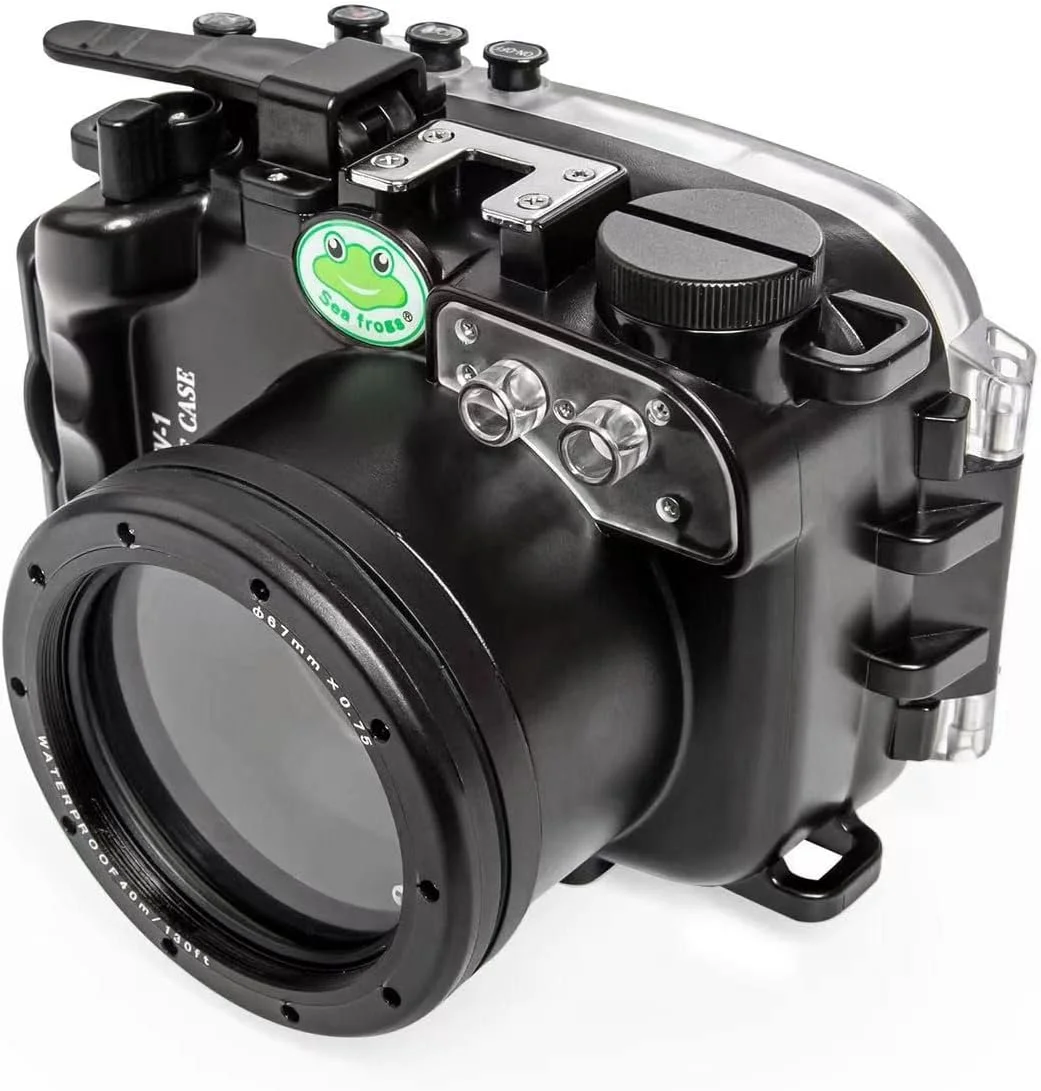 محفظه ضد آب دوربین Seafrogs ZV-1 [40M/130FT] مناسب غواصی برای Sony ZV1 ZV-1 با حسگر تشخیص نشت، درگاه سیستم پمپ خلاء - مشکی