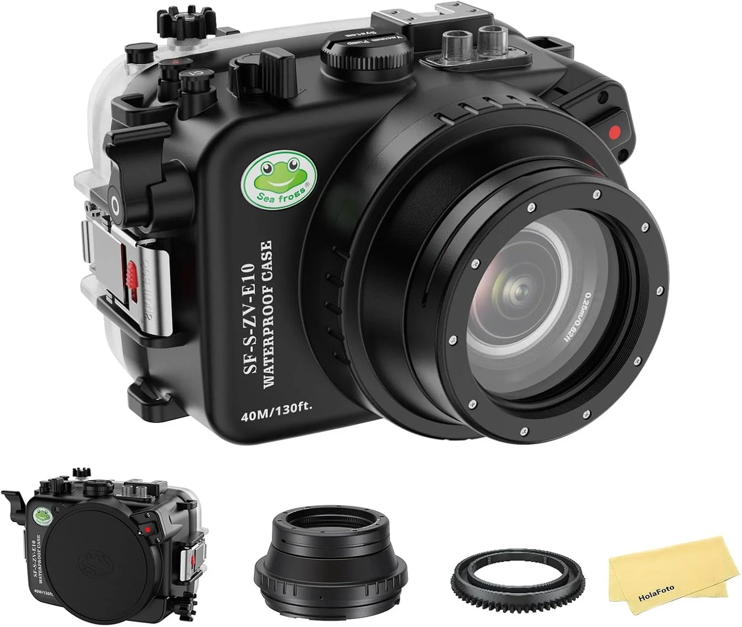 محفظه ضد آب Seafrogs برای Sony ZV-E10 با پورت تخت FL28، [40M/130FT] مناسب برای Sony Alpha ZV-E10 با FE E10-18mm F/4 OSS, FE 28-60 mm F4-5.6