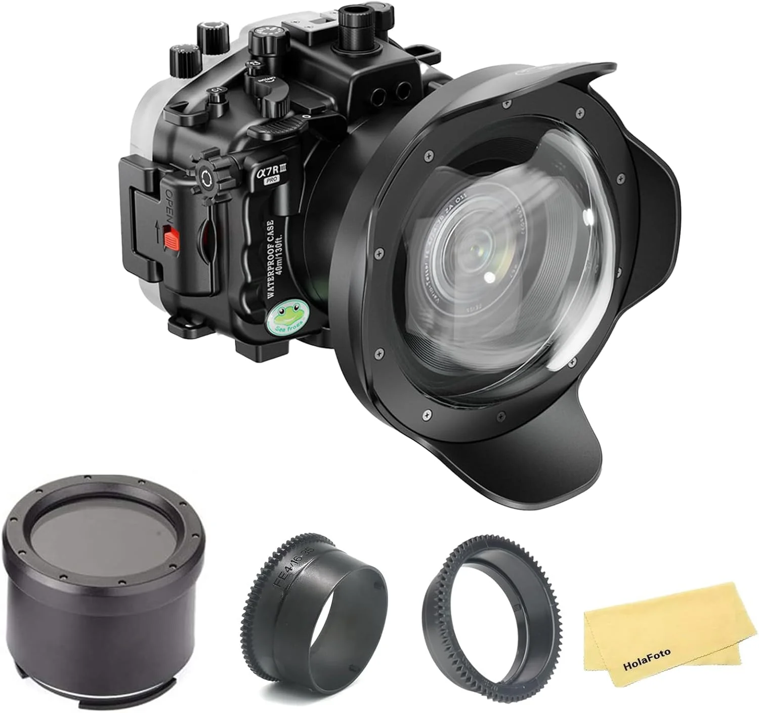 محفظه زیرآبی Seafrogs برای Sony A7iii A7riii + کیت پورت Dome WA005F [40m/130ft] جعبه ضد آب با Dome 6 اینچی برای Sony A7r3 A7m3+ 16-35mm F4, 28-70mm F3.5-5.6