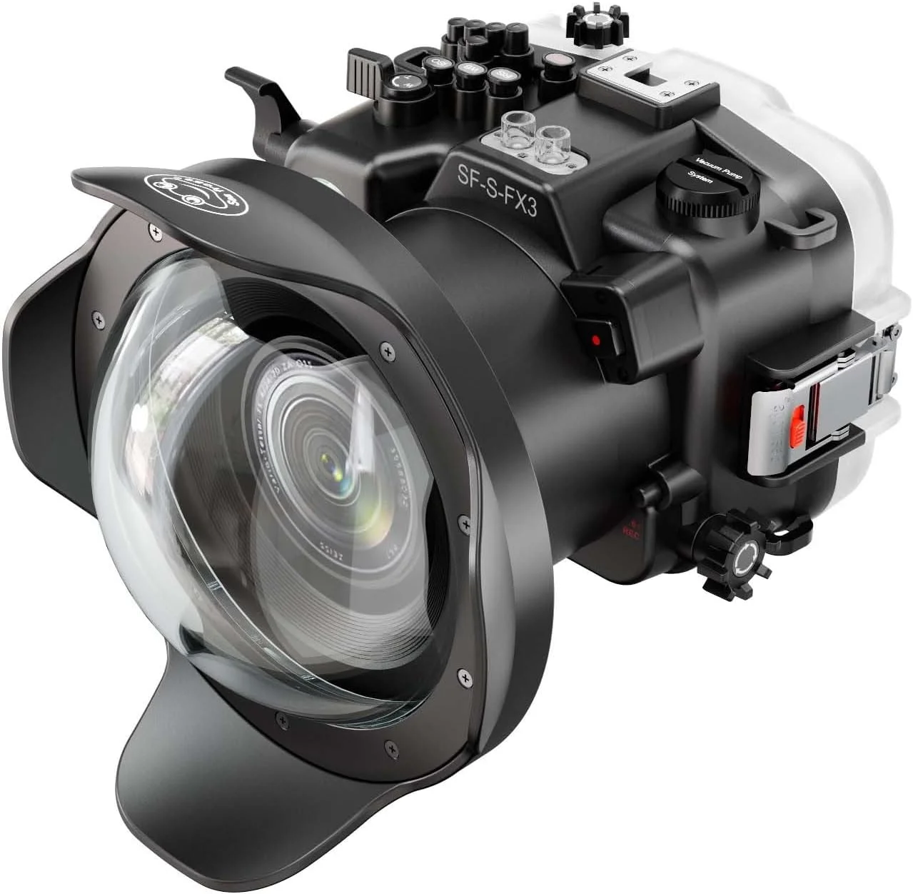 محفظه ضد آب Seafrogs برای Sony Alpha FX3 I FX30 + کیت پورت Dome WA005A [40M/130FT] مناسب غواصی برای Sony ILME-FX3 I FX30 +FE 24-70 F2.8 GM, 90mm F2.8 G