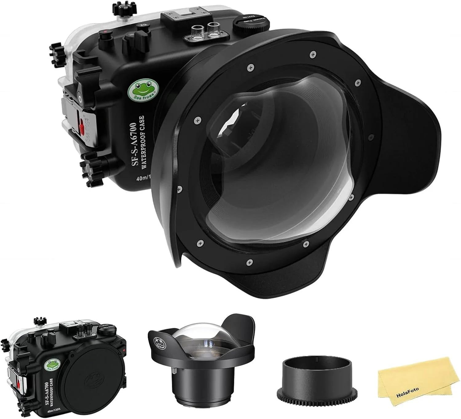 محفظه زیرآبی Seafrogs برای Sony a6700 با پورت Dome WA005F، جعبه ضد آب غواصی [40M/130FT] برای Sony ILCE-6700 با E 18-105mm F4، 28-60mm F4-5.6
