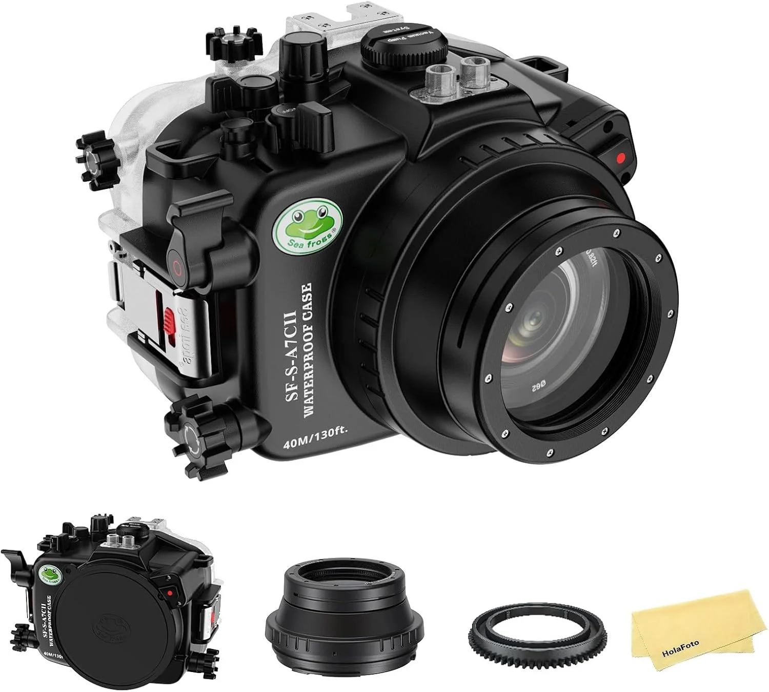 محفظه زیرآبی Seafrogs برای Sony A7C II / A7CR با پورت تخت FL28، [40M/130FT] جعبه ضد آب غواصی برای Sony Alpha 7C II A7CR با FE 28-60mm f/4-5.6 OSS