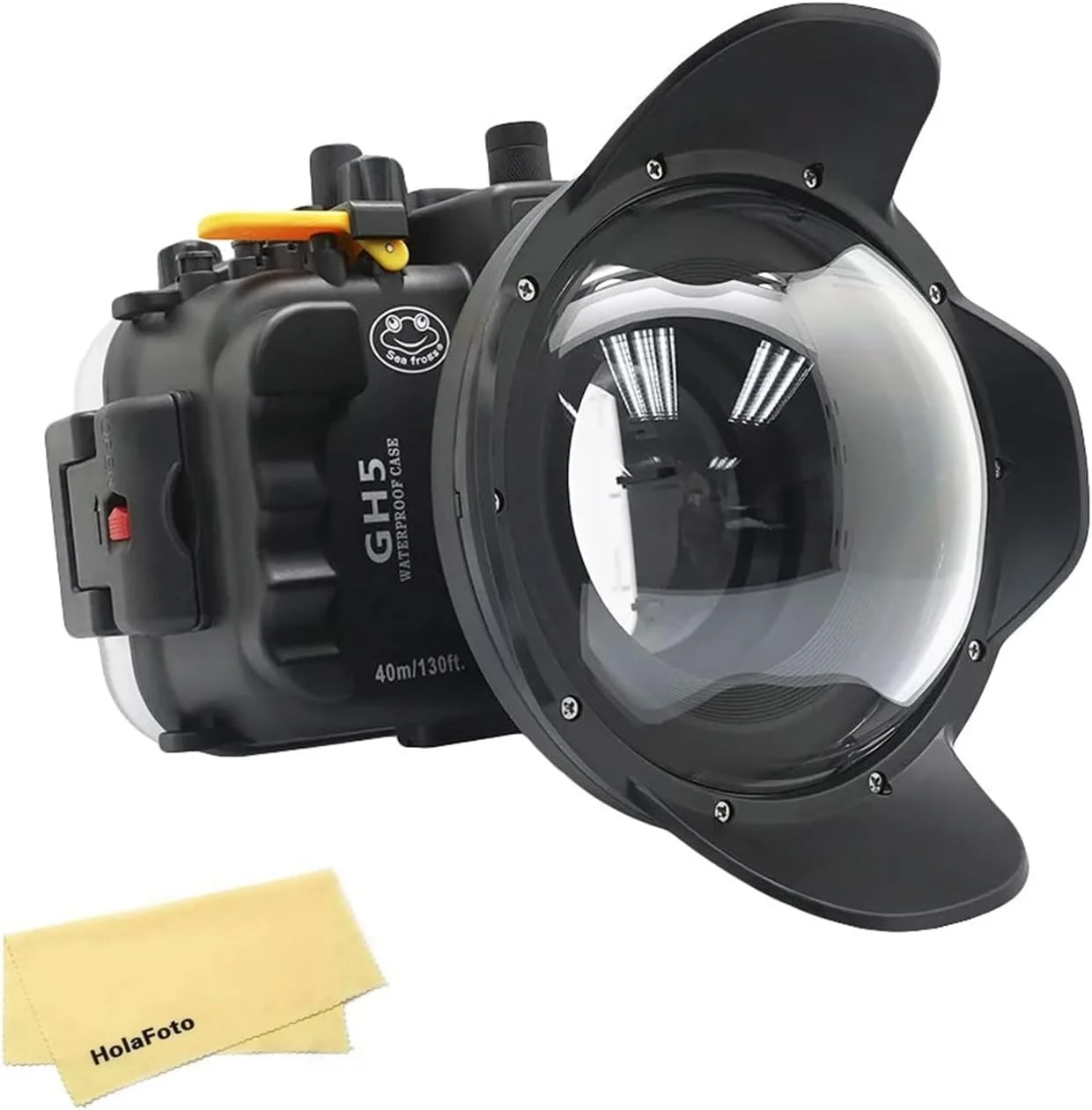 محفظه ضد آب SeaFrogs برای Panasonic GH5/ GH5 S/ GH5 II + کیت پورت گنبدی زاویه باز 6 اینچی WA005-E [40M/130ft] با پورت تخت