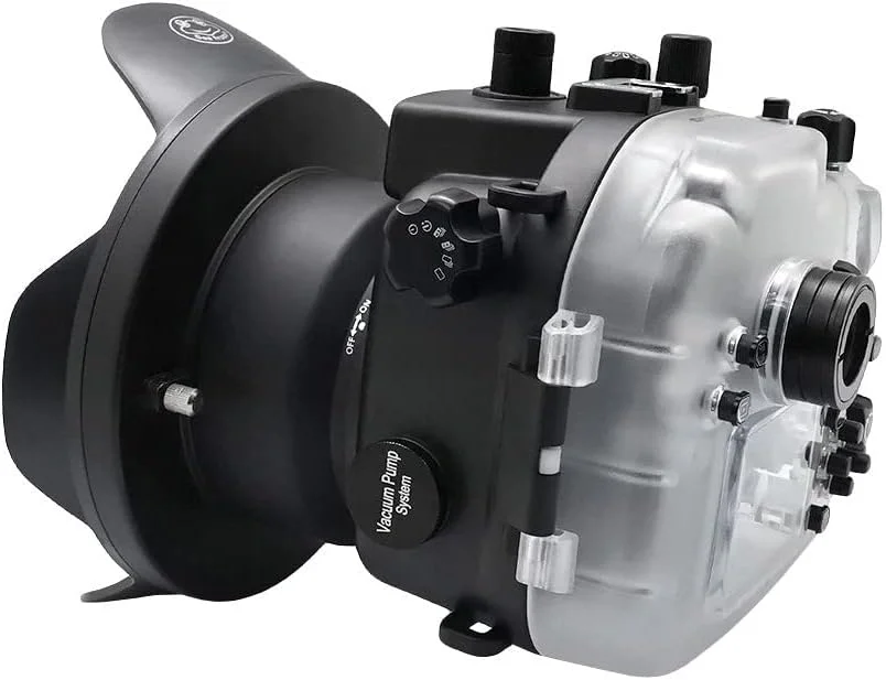 محفظه ضد آب SeaFrogs برای Panasonic GH5/ GH5 S/ GH5 II + کیت پورت گنبدی زاویه باز 6 اینچی WA005-E [40M/130ft] با پورت تخت