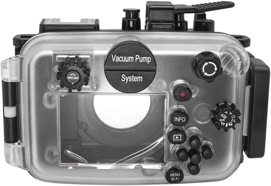 محفظه ضد آب SeaFrogs برای Olympus Tough TG-6 [60m/195ft] جعبه غواصی حرفه ای ضد آب برای Olympus tg6، با سنسور تشخیص نشت داخلی، رابط پمپ خلاء - مشکی