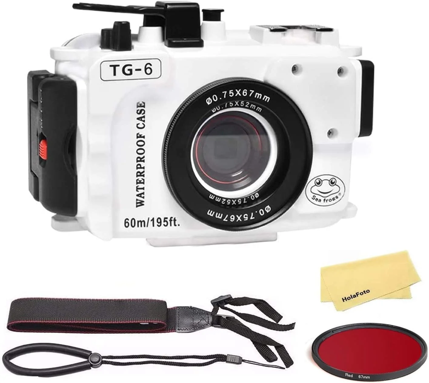 محفظه ضد آب حرفه ای SeaFrogs برای Olympus Tough TG-6 [60m/195ft]، مناسب غواصی، با سنسور تشخیص نشت داخلی، رابط پمپ خلاء - سفید