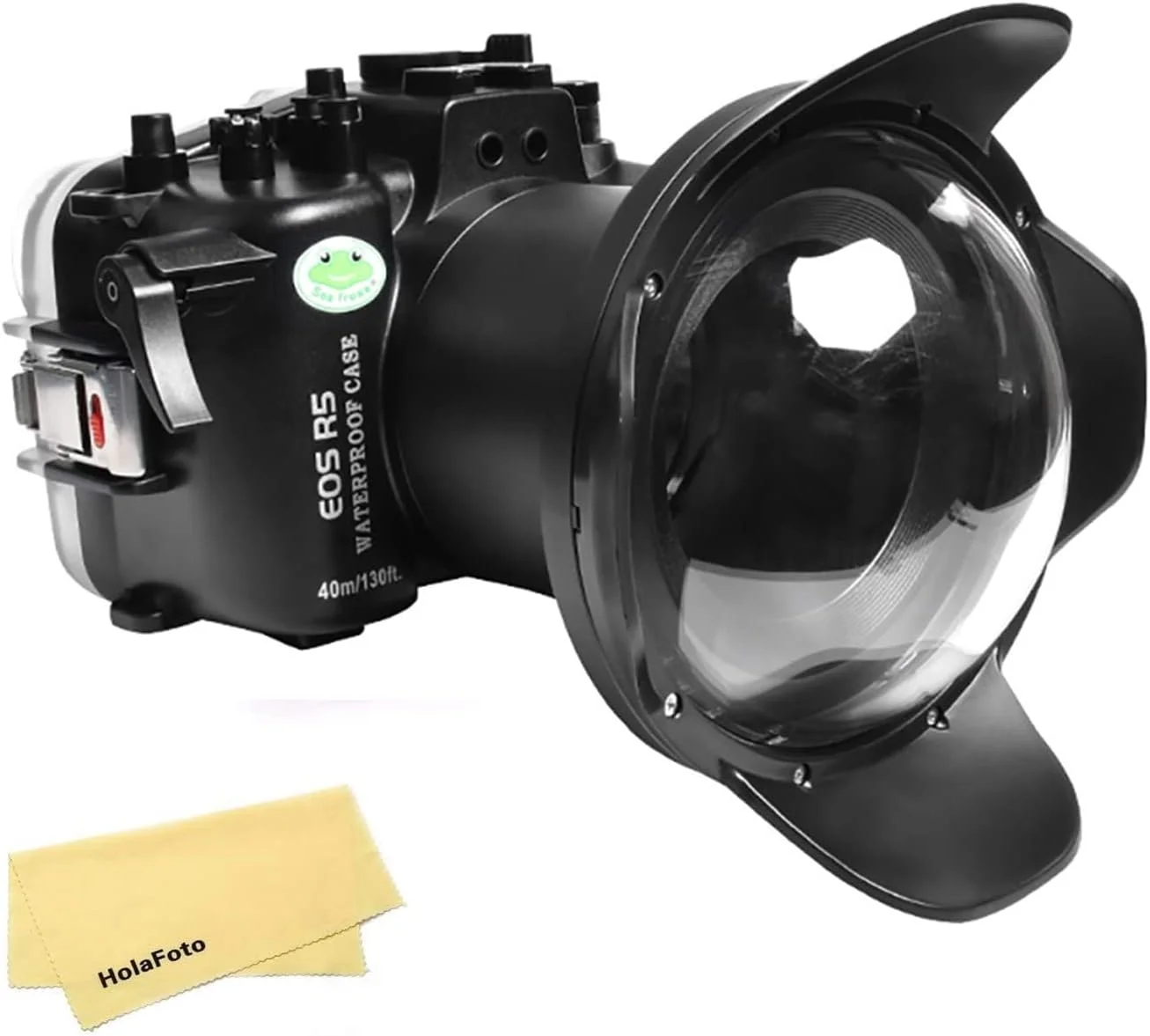 محفظه زیرآبی Seafrogs برای Canon EOS R5 + کیت پورت گنبدی WA005A 6 اینچی 40M/130FT محافظ ضد آب برای Canon R5+ لنز 24-105mm