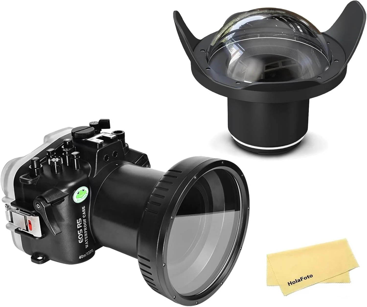 محفظه ضد آب Seafrogs برای Canon EOS R5 + پورت گنبدی 6 اینچی و کیت پورت تخت، [40M/130FT] قاب محافظ سخت برای Canon R5 + لنز 24-105mm