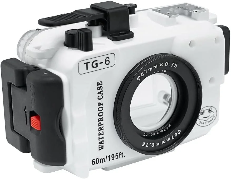 محفظه ضد آب حرفه ای SeaFrogs برای Olympus Tough TG-6 [60m/195ft]، مناسب غواصی، با سنسور تشخیص نشت داخلی، رابط پمپ خلاء - سفید