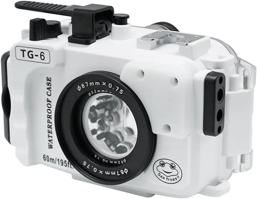 محفظه ضد آب حرفه ای SeaFrogs برای Olympus Tough TG-6 [60m/195ft]، مناسب غواصی، با سنسور تشخیص نشت داخلی، رابط پمپ خلاء - سفید