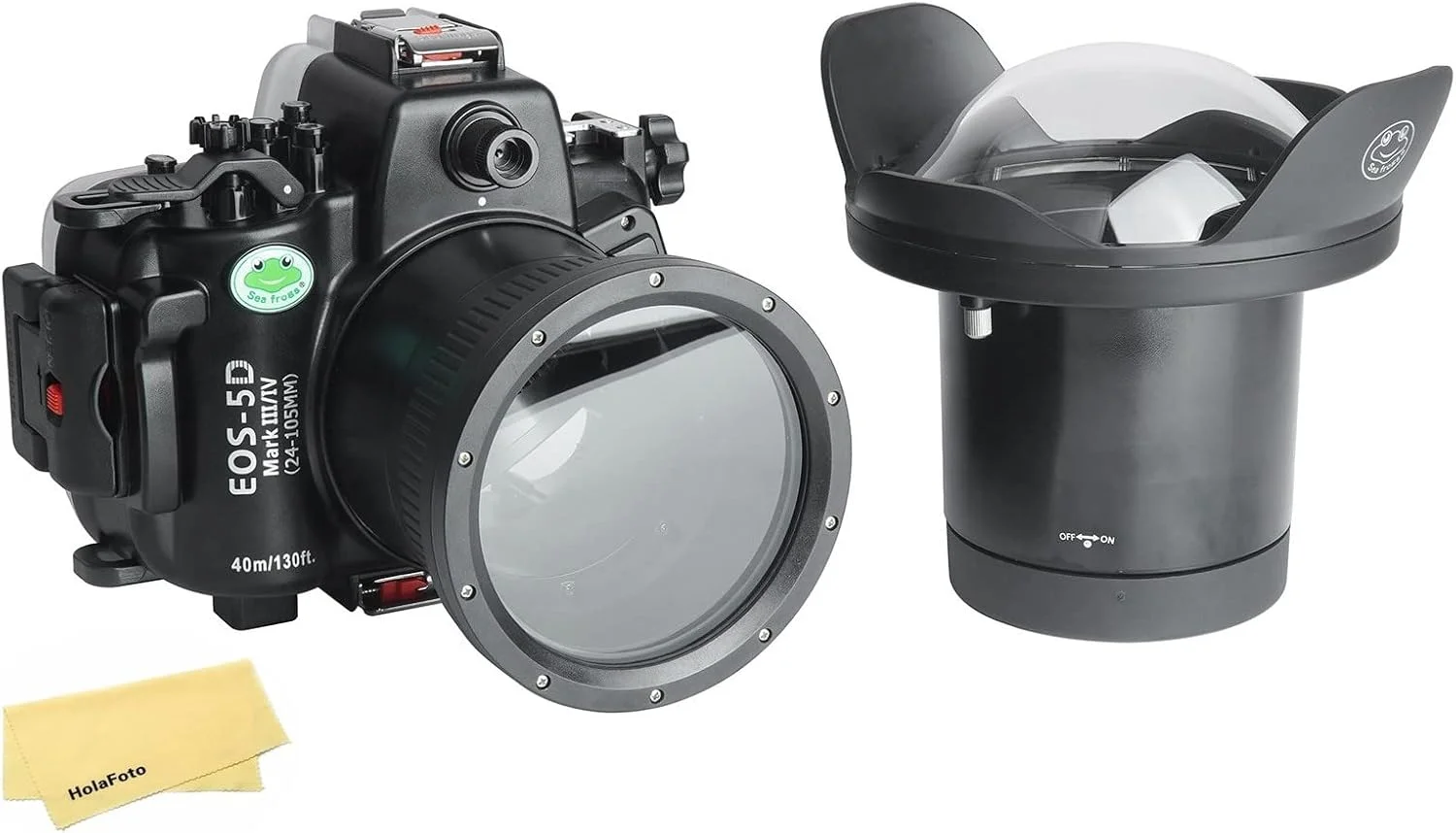 محفظه ضد آب Seafrogs برای Canon EOS 5D Mark III 5D Mark IV + کیت پورت Dome WA005A حرفه ای [40M/130FT] مناسب برای غواصی برای Canon Eosi 5D3 5D4 با لنز EF 24-105mm f/4L
