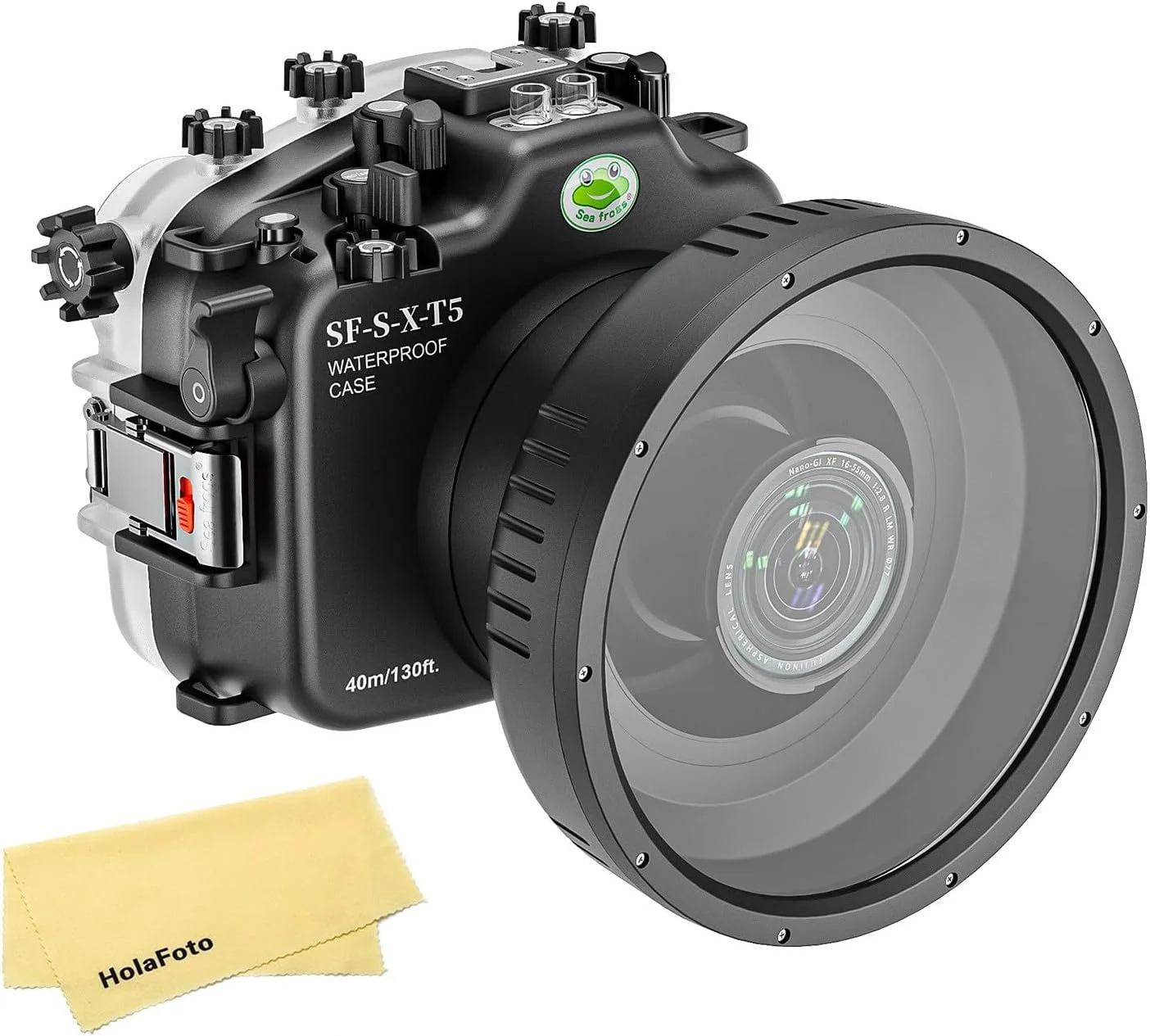 محفظه ضد آب دوربین Seafrogs [40M/130FT] برای Fuji XT5 با پورت تخت کوتاه، کیس دوربین غواصی ضد آب برای Fujifilm XT5 با لنز کوتاه 10-24mm f/4 R, 16-50mm F3.5-5.6, XF 56mm f/1.2 R