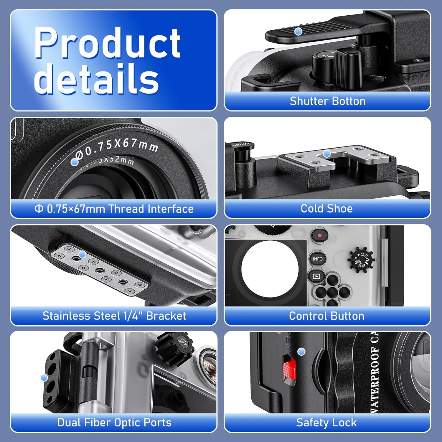 محفظه ضد آب دوربین سی فراگز برای Olympus TG-7 تا عمق 60 متر، دارای رزوه 52 و 67 میلیمتری، پورتهای دوگانه فیبر نوری، تشخیص نشت و صفحه نصب استیل ضد زنگ (TG-7-مشکی) محفظه ضد آب دوربین سی فراگز برای Olympus TG-7 تا عمق 60 متر، دارای رزوه 52 و 67 میلیمتری، پورتهای دوگانه فیبر نوری، تشخیص نشت و صفحه نصب استیل ضد زنگ (TG-7-مشکی)