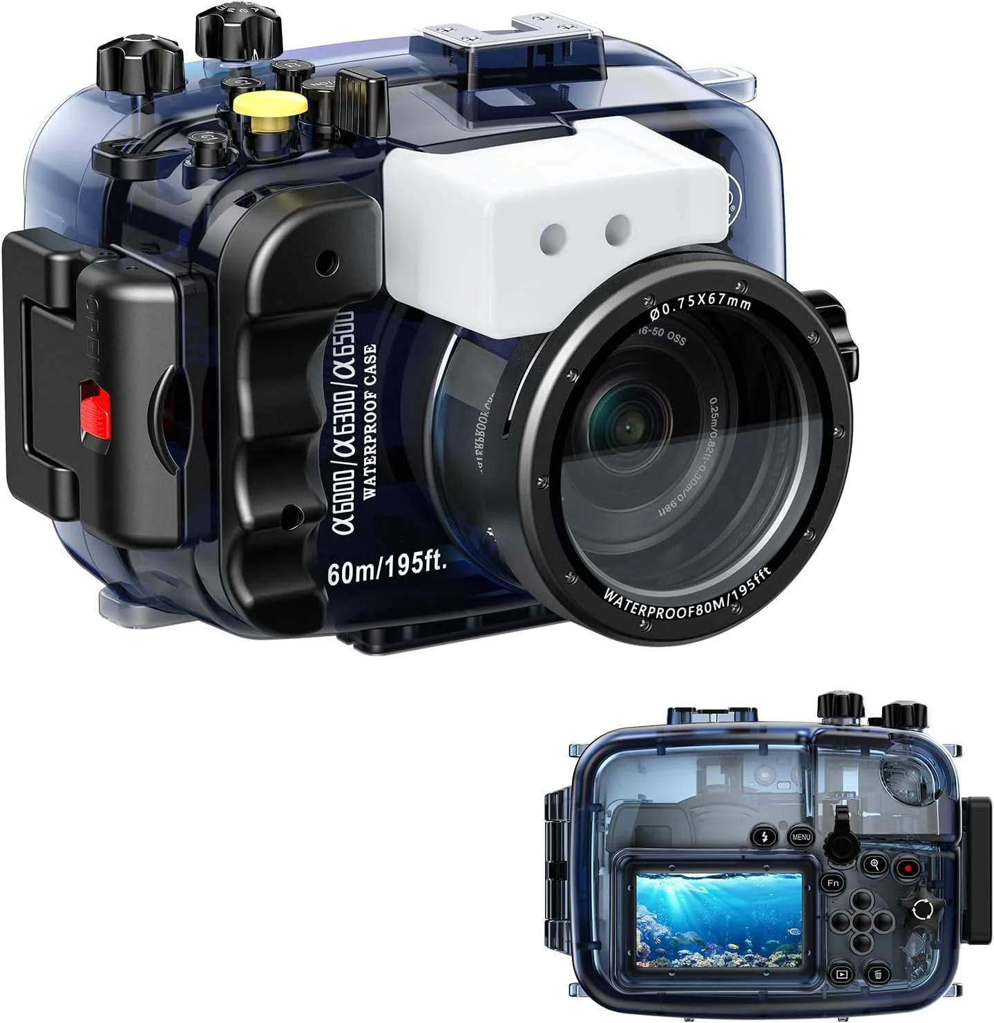 محفظه ضد آب دوربین Sea frogs سازگار با Sony A6000/A6300/A6500 IPX8 عمق غواصی حداکثر 60 متر / 196 فوت، کیس دوربین زیر آب برای غواصی، موج سواری، قایقرانی، اسکی
