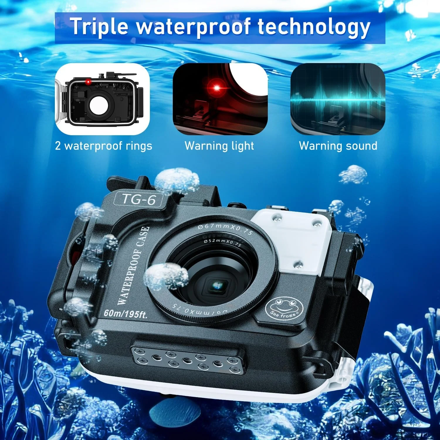محفظه ضد آب دوربین Sea Frogs سازگار با Olympus TG-6، استاندارد IPX8، حداکثر عمق غواصی 60 متر / 196 فوت، مناسب برای غواصی، موج سواری، قایقرانی، اسکی، مشکی محفظه ضد آب دوربین Sea Frogs سازگار با Olympus TG-6، استاندارد IPX8، حداکثر عمق غواصی 60 متر / 196 فوت، مناسب برای غواصی، موج سواری، قایقرانی، اسکی، مشکی