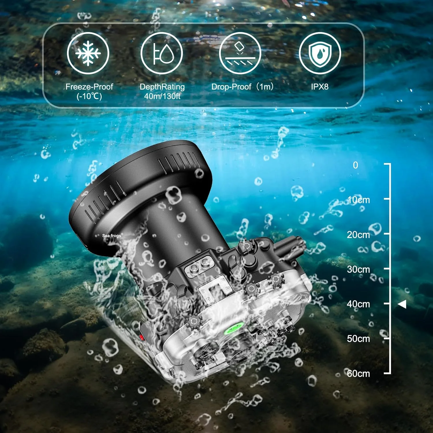 محفظه ضد آب دوربین Sea frogs سازگار با Fujifilm X-T4 16-50MM 18-55MM IPX8 حداکثر عمق غواصی 40 متری / 130 فوت، مناسب برای غواصی، موج سواری، قایقرانی و اسکی