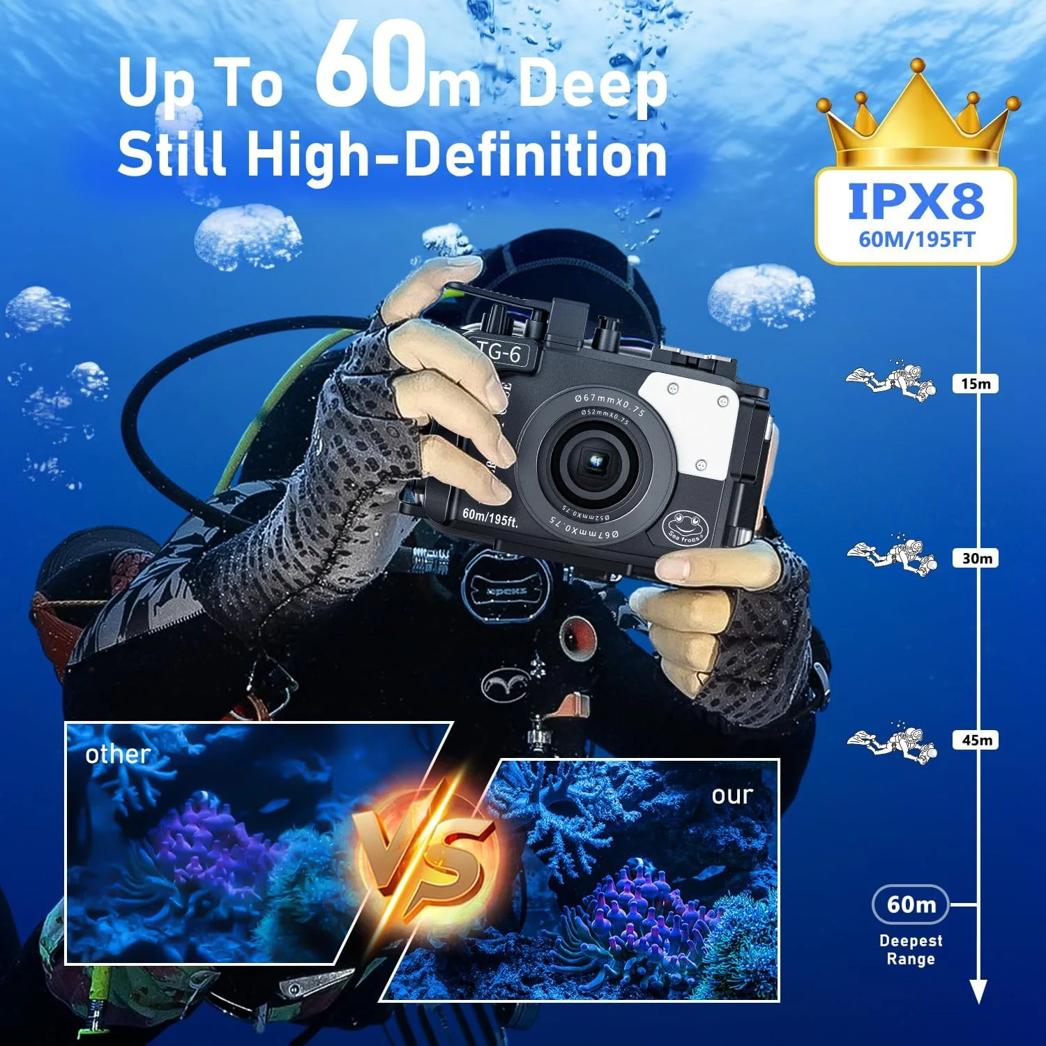 محفظه ضد آب دوربین Sea Frogs سازگار با Olympus TG-6، استاندارد IPX8، حداکثر عمق غواصی 60 متر / 196 فوت، مناسب برای غواصی، موج سواری، قایقرانی، اسکی، مشکی محفظه ضد آب دوربین Sea Frogs سازگار با Olympus TG-6، استاندارد IPX8، حداکثر عمق غواصی 60 متر / 196 فوت، مناسب برای غواصی، موج سواری، قایقرانی، اسکی، مشکی