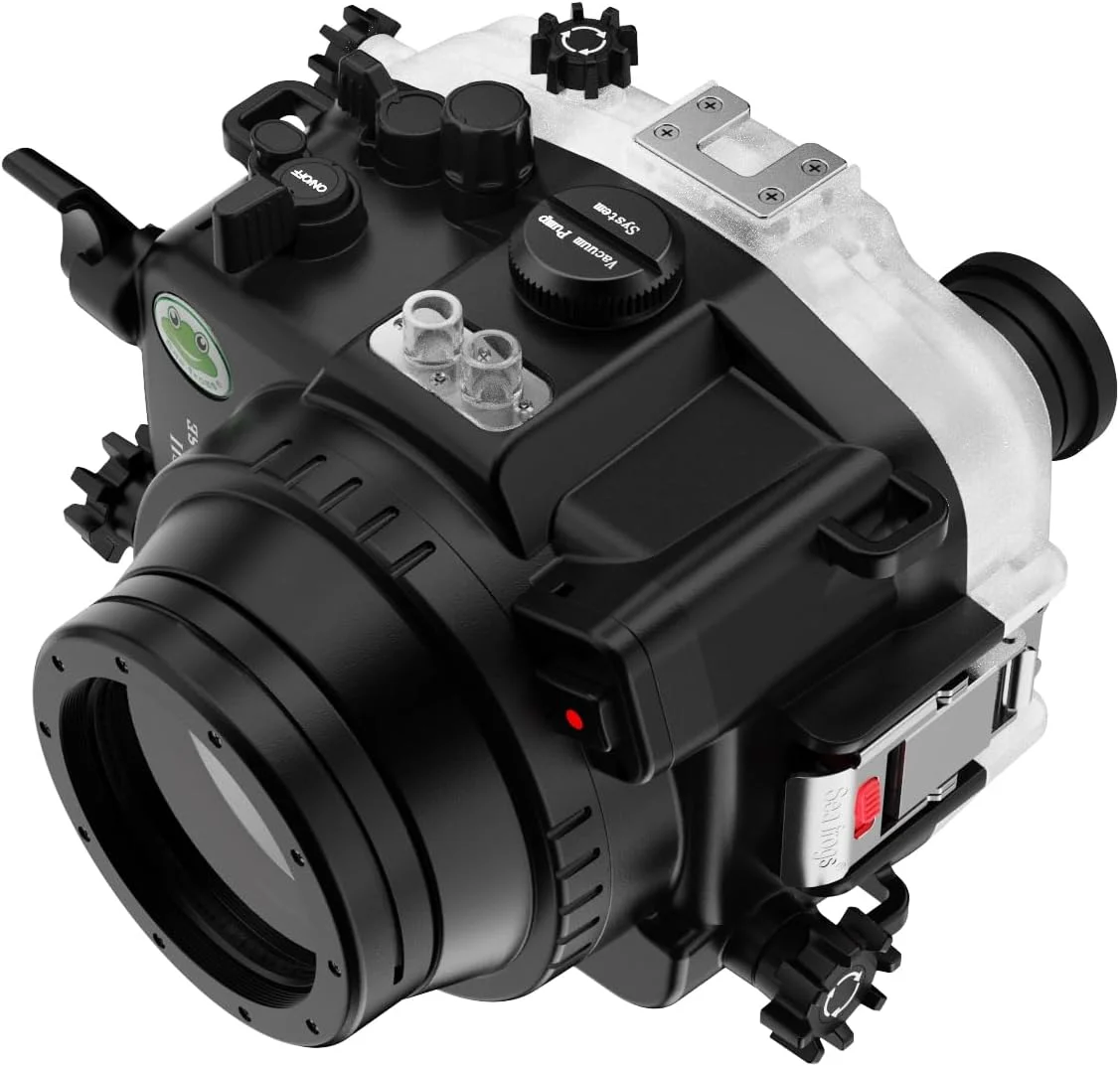 محفظه ضد آب دوربین Sea Frogs سازگار با Sony A7C-II برای FE 90mm F2.8 Macro G OSS IPX8 حداکثر عمق غواصی 40 متر / 130 فوت، محفظه ضد آب دوربین A7C-2 برای غواصی، موج سواری، قایقرانی