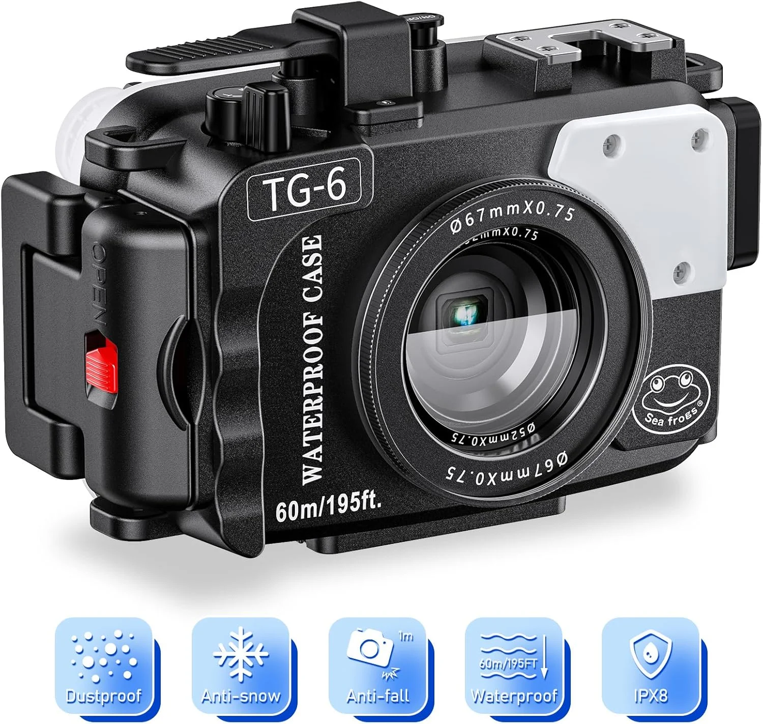 محفظه دوربین Sea Frogs سازگار با Olympus TG6/7، ضد آب با استاندارد IPX8، محافظت تا عمق 60 متر، جعبه دوربین زیر آب (مشکی TG6) محفظه دوربین Sea Frogs سازگار با Olympus TG6/7، ضد آب با استاندارد IPX8، محافظت تا عمق 60 متر، جعبه دوربین زیر آب (مشکی TG6)
