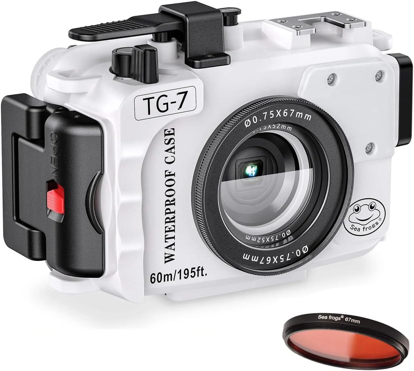 محفظه دوربین Sea frogs سازگار با Olympus TG6/7، ضد آب با استاندارد IPX8، محافظت در عمق 60 متری / 197 فوتی (TG7 سفید)