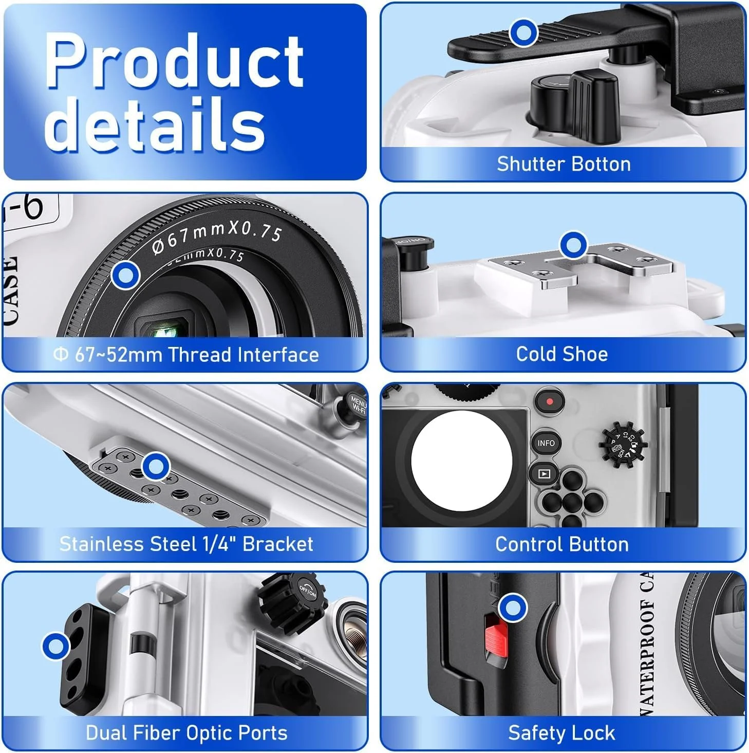 محفظه دوربین Sea Frogs سازگار با Olympus TG6/7، ضد آب با استاندارد IPX8، محافظت تا عمق 60 متری