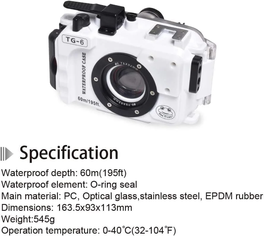 محفظه دوربین Sea Frogs سازگار با Olympus TG6/7، ضد آب با استاندارد IPX8، محافظت تا عمق 60 متری