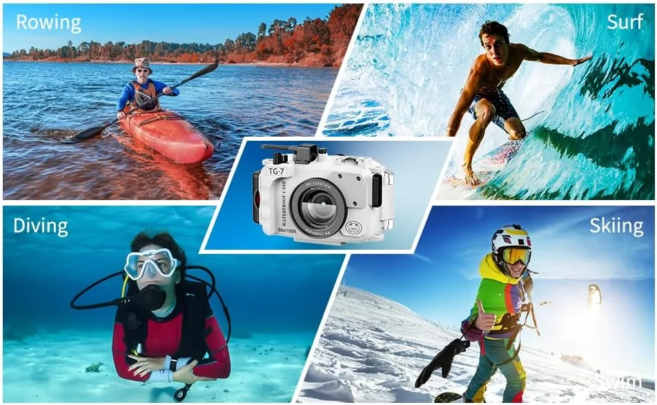 محفظه دوربین Sea frogs سازگار با Olympus TG6/7، ضد آب با استاندارد IPX8، محافظت در عمق 60 متری / 197 فوتی (TG7 سفید)