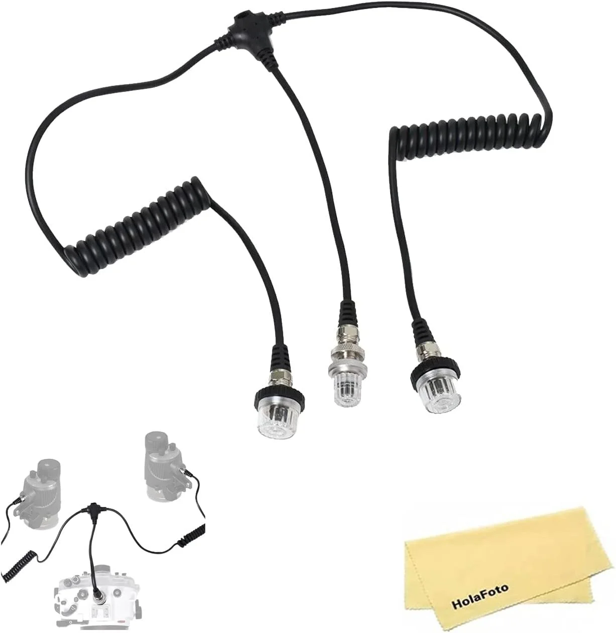 کابل همگام‌سازی دوگانه Sea Frogs OF-02، سیم همگام‌سازی دوگانه 5 پین، خط فیبر نوری به دیواره نوع Nikonos برای محفظه‌های زیر آب Sea Frogs سازگار با فلاش‌های Sea Frogs، Sea & Sea و INON