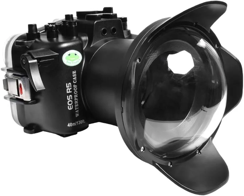 محفظه ضد آب دوربین Sea frogs سازگار با Canon EOS R5 17-40MM f/4L با لنز فیش آی واید انگل، حداکثر عمق غواصی 40 متر / 130 فوت، جعبه حرفه ای غواصی IPX8