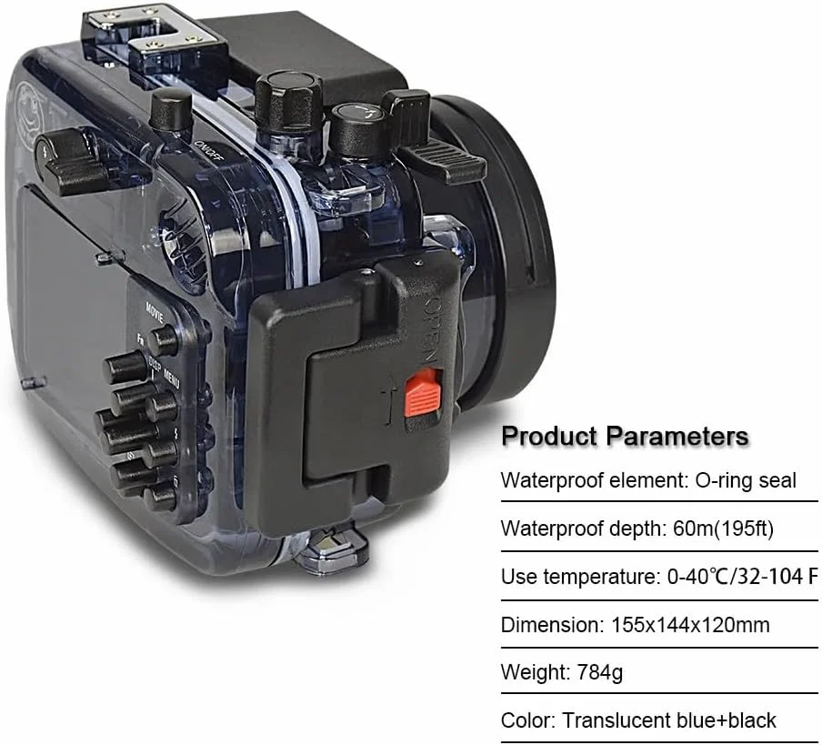 محفظه دوربین Sea Frogs سازگار با Sony RX100 VI، ضد آب با استاندارد IPX8، محافظت تا عمق 40 متری، مناسب برای غواصی، موج سواری و قایقرانی RX100-6