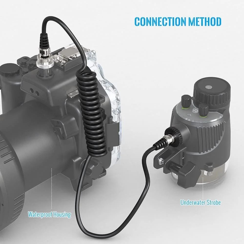کابل همگام‌سازی دوگانه Sea Frogs OF-02، سیم همگام‌سازی دوگانه 5 پین، خط فیبر نوری به دیواره نوع Nikonos برای محفظه‌های زیر آب Sea Frogs سازگار با فلاش‌های Sea Frogs، Sea & Sea و INON