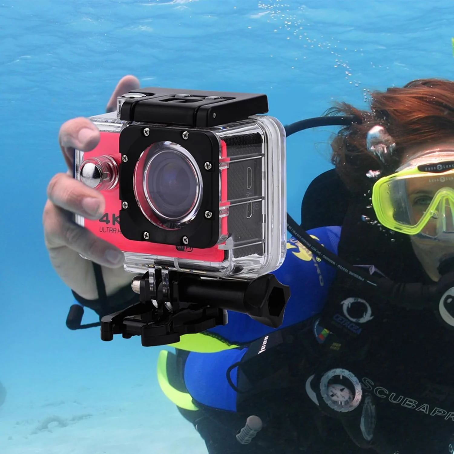 دوربین ورزشی اکشن، دوربین غواصی ضد آب HD وای فای 4K با لنز زاویه باز (قرمز)