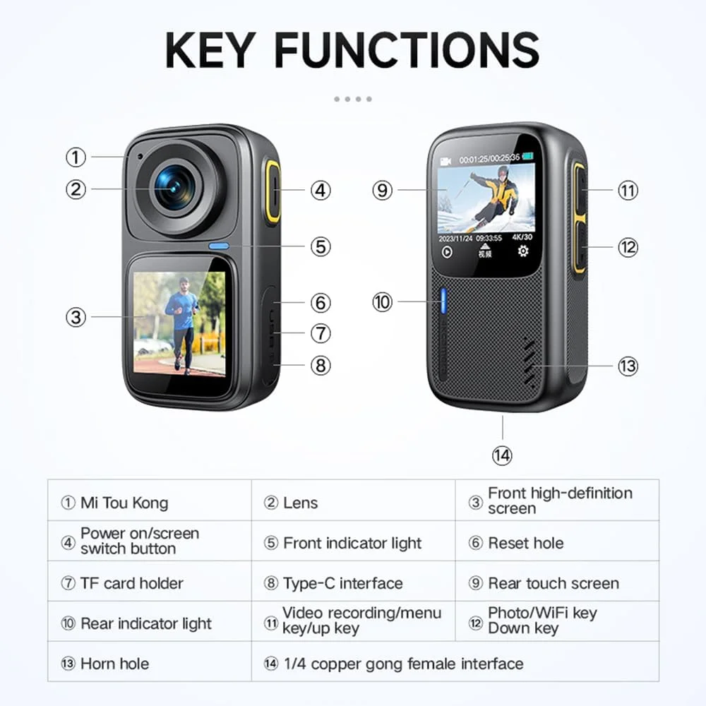 دوربین ورزشی 4K30FPS با WiFi، صفحه نمایش دوگانه، لرزشگیر 6 محوره، کنترل لمسی، کنترل از راه دور با APP، محفظه ضد آب برای زیر آب تا عمق 30 متر، باتری داخلی برای موج سواری و غواصی دوربین ورزشی 4K30FPS با WiFi، صفحه نمایش دوگانه، لرزشگیر 6 محوره، کنترل لمسی، کنترل از راه دور با APP، محفظه ضد آب برای زیر آب تا عمق 30 متر، باتری داخلی برای موج سواری و غواصی