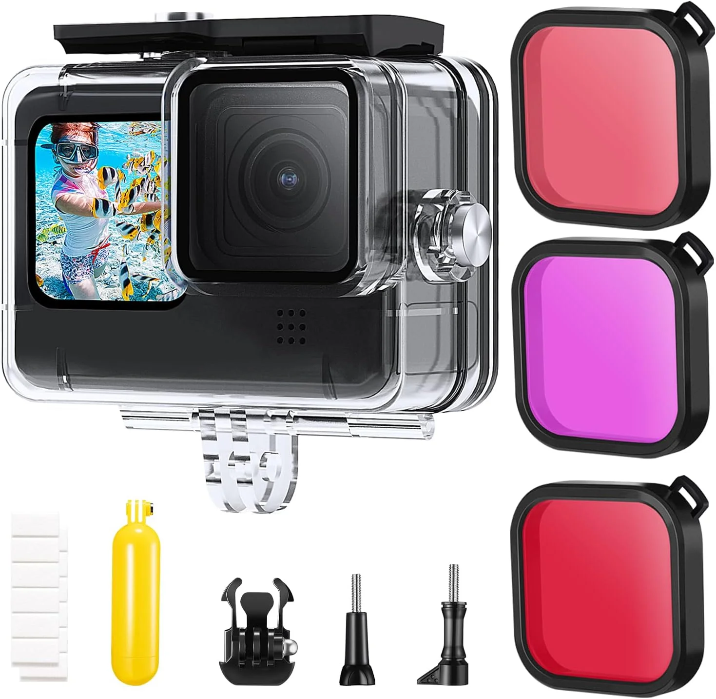 محفظه ضد آب K&F Concept با فیلترهای غواصی سازگار با GoPro Hero 13/12/11/10/9 Black، کیت لوازم جانبی محافظ محفظه غواصی زیر آب محفظه ضد آب K&F Concept با فیلترهای غواصی سازگار با GoPro Hero 13/12/11/10/9 Black، کیت لوازم جانبی محافظ محفظه غواصی زیر آب