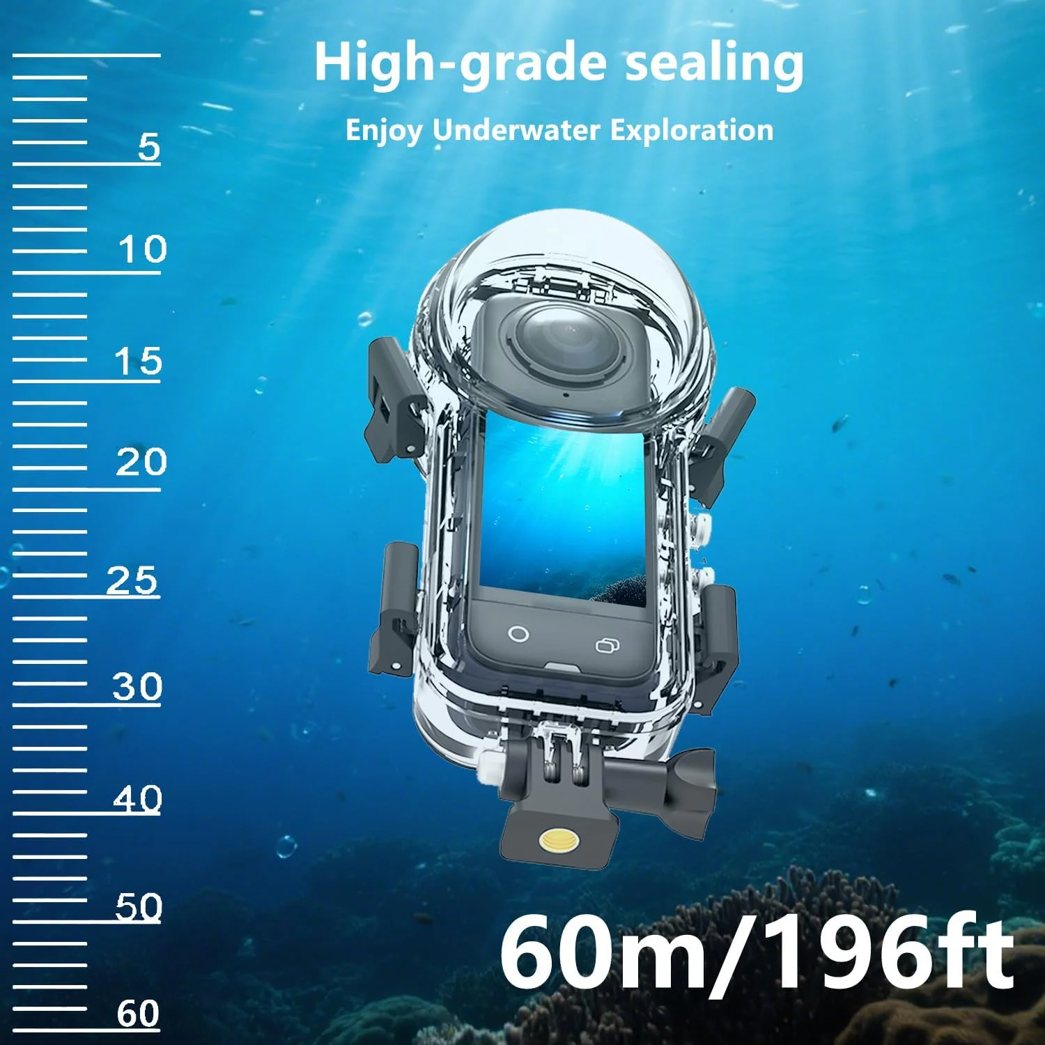 محفظه غواصی نامرئی سازگار با Insta360 X5 – محفظه ضد آب غواصی تا عمق 60 متر/196 فوت، ضد مه، لنز فوق‌العاده شفاف، محافظت 360 درجه برای غواصی، موج‌سواری، غواصی سطحی و ورزش‌های سنگین