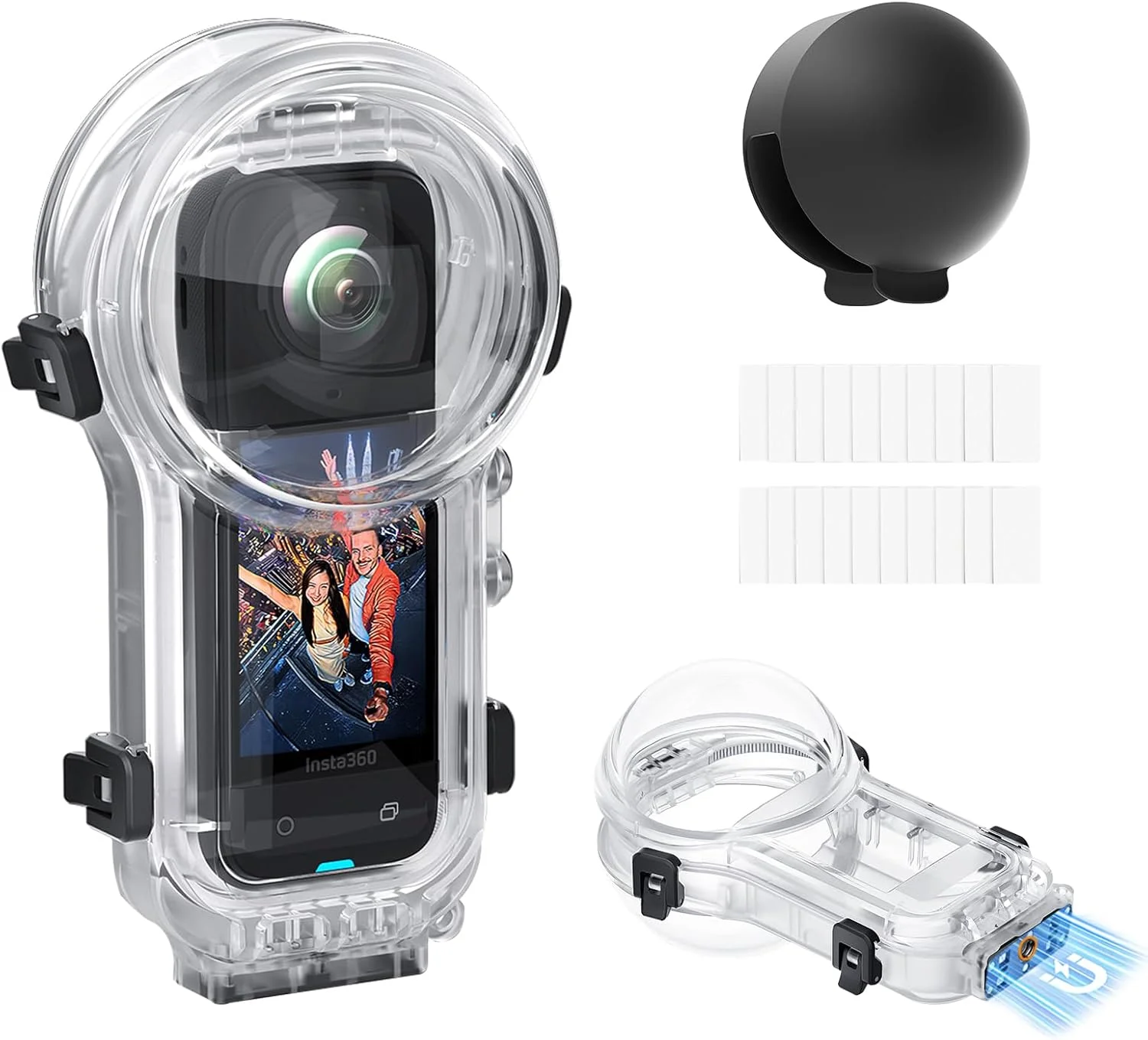 محفظه ضد آب نامرئی برای Insta360 X5، مناسب غواصی تا عمق 60 متر، با رابط اتصال مغناطیسی سریع برای لوازم جانبی Insta 360 X5، همراه با پوشش لنز و درج ضد بخار