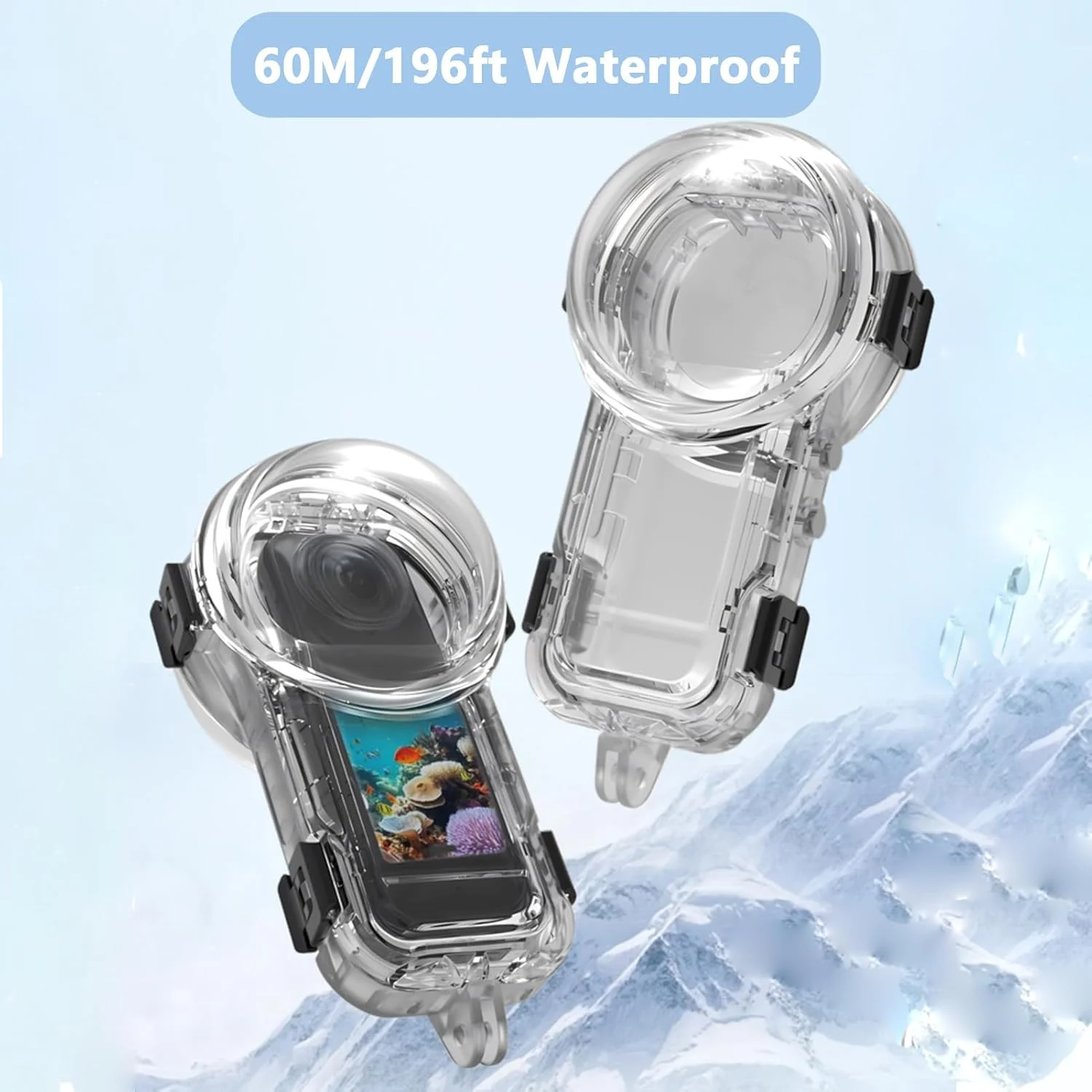 محفظه ضد آب نامرئی سازگار با Insta360 X5، پوشش محافظ غواصی 60 متری، پوسته محافظ زیر آب با براکت برای لوازم جانبی دوربین اکشن Insta360 X5