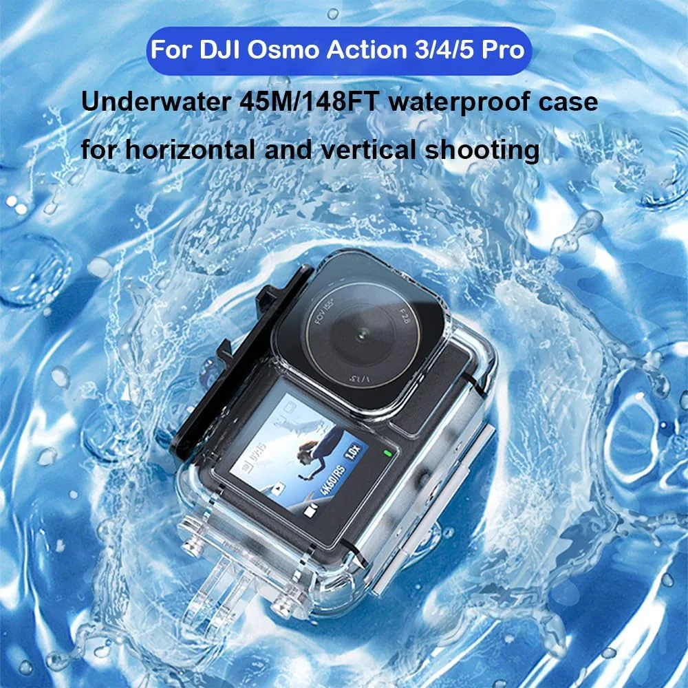 محفظه ضد آب برای فیلمبرداری افقی و عمودی دوربین DJI Osmo Action 3/Action 4/Action 5 Pro، پوسته محافظ غواصی عمیق 45 متری