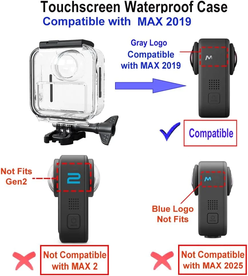 محفظه ضد آب لمسی برای دوربین Gopro Max 360 (2019)، پوسته محافظ غواصی زیر آب 20 متری/65 فوتی برای لوازم جانبی دوربین GoPro Max (سازگار با MAX 360 V2 2025/MAX2 نیست)