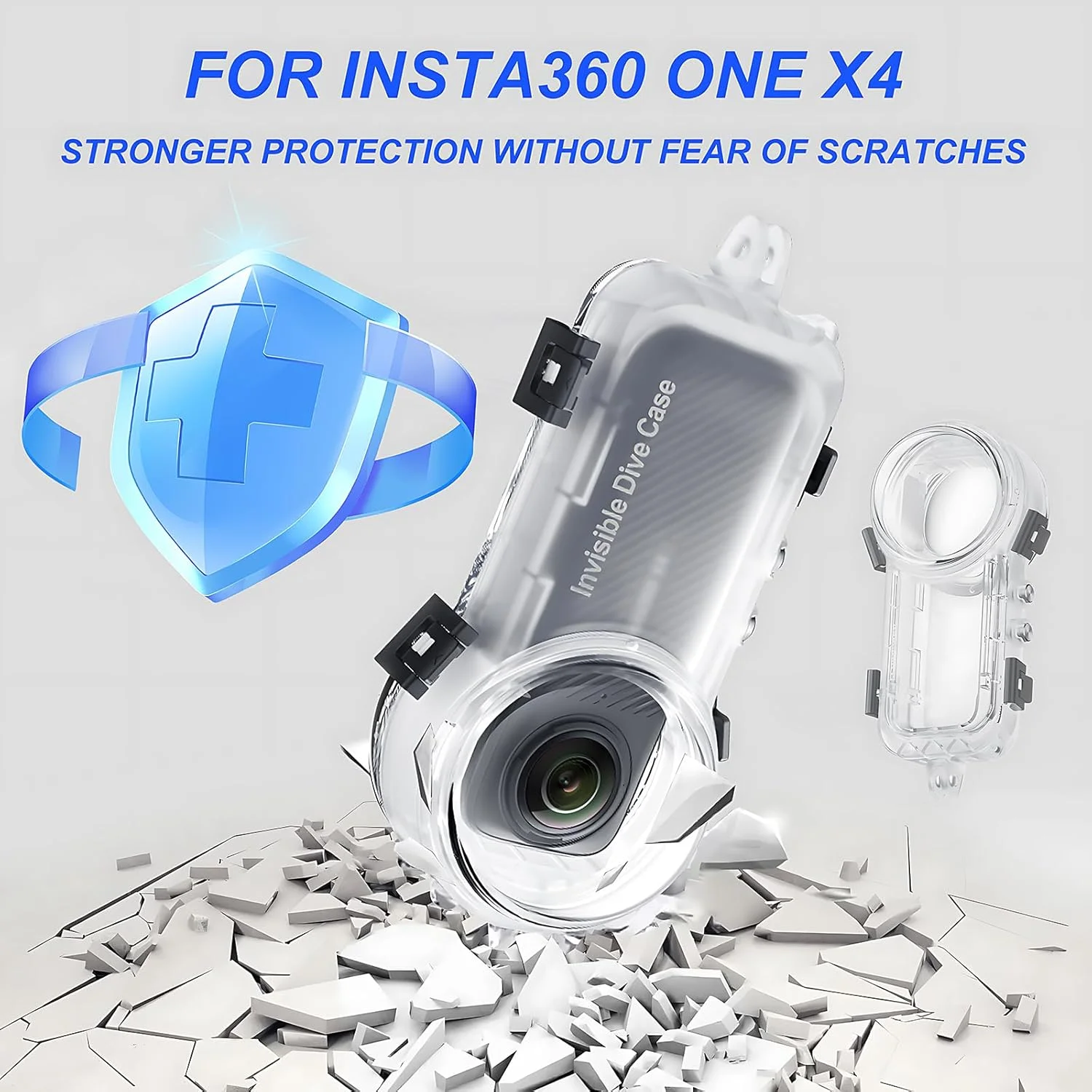 محفظه ضد آب نامرئی برای Insta360 X4، مقاوم در برابر آب تا عمق 50 متر، محفظه عکاسی زیر آب نامرئی، پوشش محافظ X4 با لوازم جانبی براکت