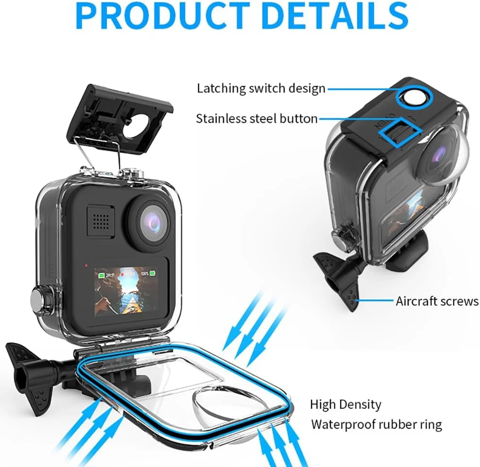 محفظه ضد آب لمسی برای دوربین Gopro Max 360 (2019)، پوسته محافظ غواصی زیر آب 20 متری/65 فوتی برای لوازم جانبی دوربین GoPro Max (سازگار با MAX 360 V2 2025/MAX2 نیست)