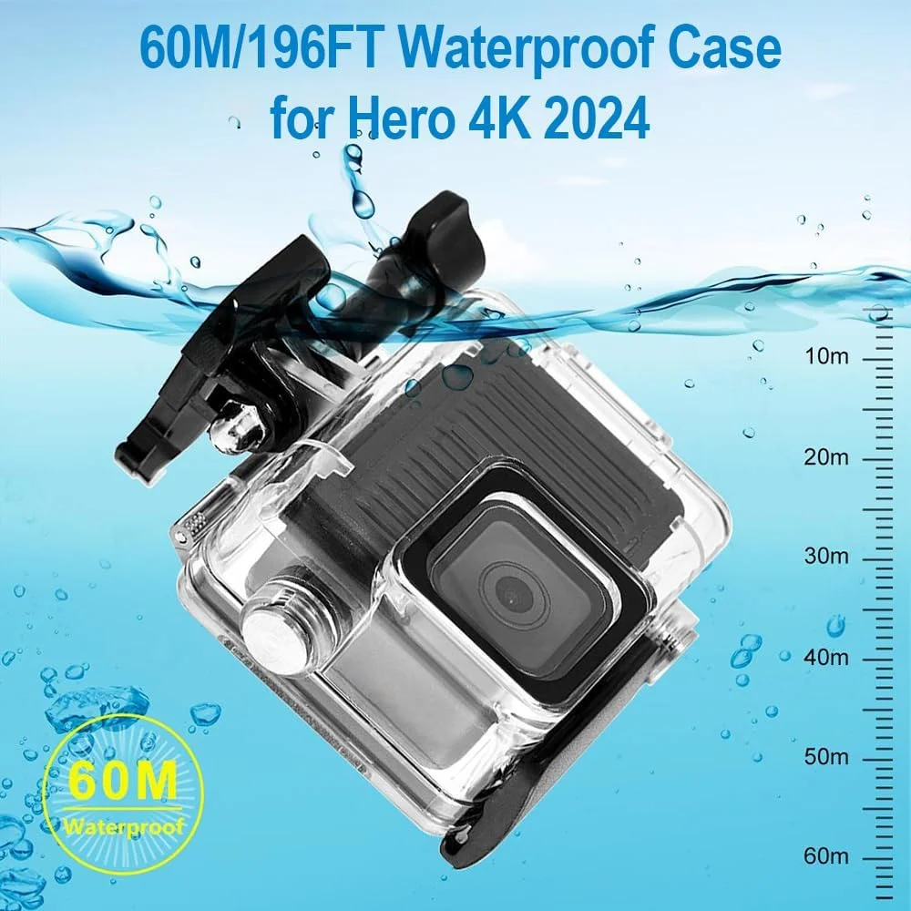محفظه ضد آب برای دوربین GoPro Hero 4K Compact، پوشش محافظ غواصی زیر آب 60 متری برای Go Pro Hero 4K با لوازم جانبی براکت
