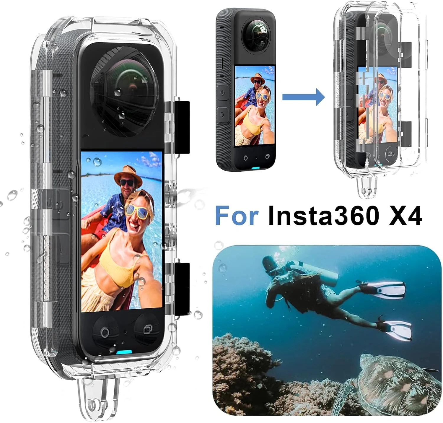 محفظه ضد آب نامرئی هوالِله برای غواصی تا عمق 50 متری، محافظ دوربین زیر آب برای Insta360 X4، قاب محافظ برای X4 به همراه لوازم جانبی، شفاف محفظه ضد آب نامرئی هوالِله برای غواصی تا عمق 50 متری، محافظ دوربین زیر آب برای Insta360 X4، قاب محافظ برای X4 به همراه لوازم جانبی، شفاف