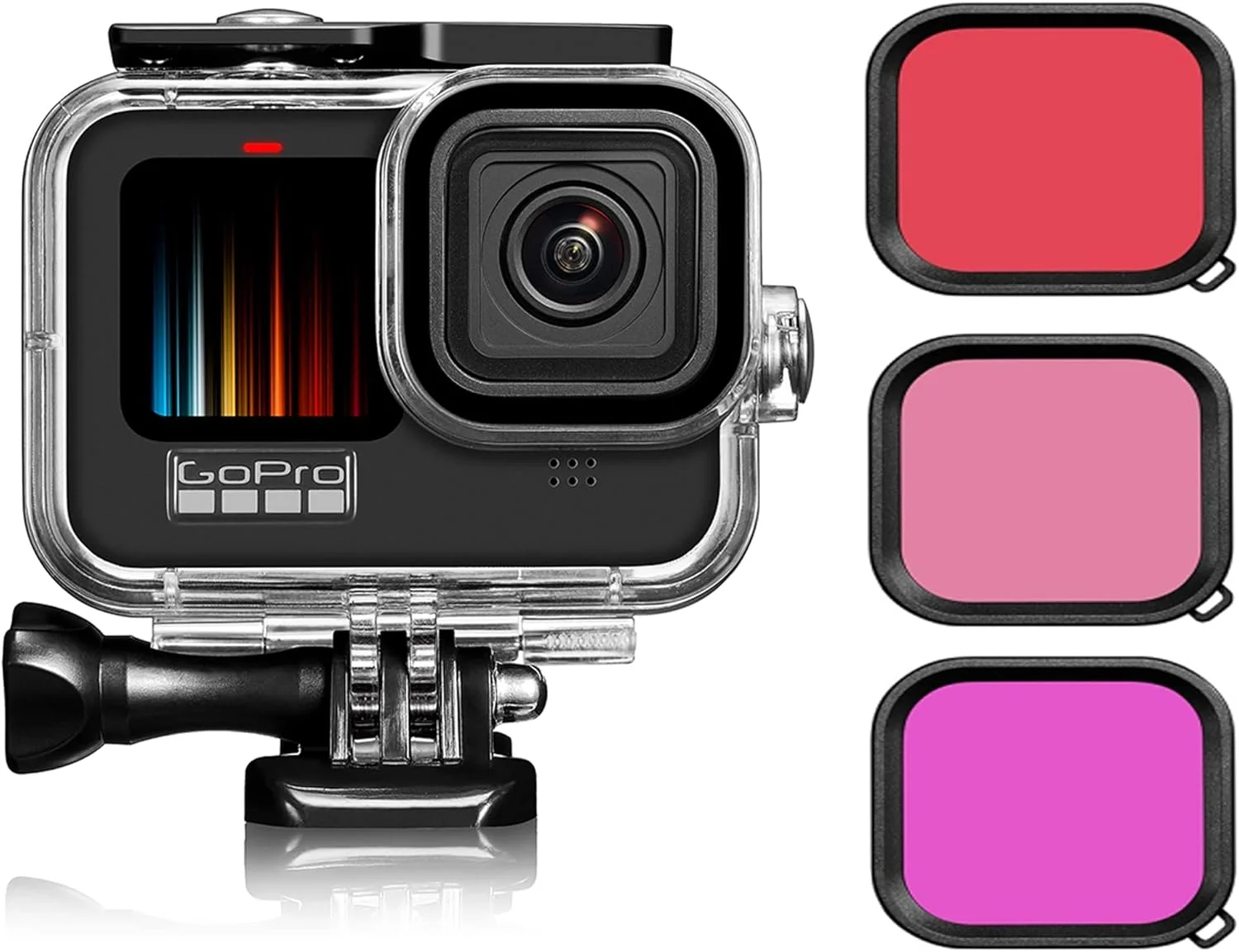 محفظه ضد آب برای هیرو 12، 11، 10 و 9 به همراه فیلتر غواصی 3 عددی برای GoPro Hero 12، 11، 10 و 9 مشکی، محافظت تا عمق 60 متری زیر آب به همراه لوازم جانبی براکت برای دوربین های Gopro