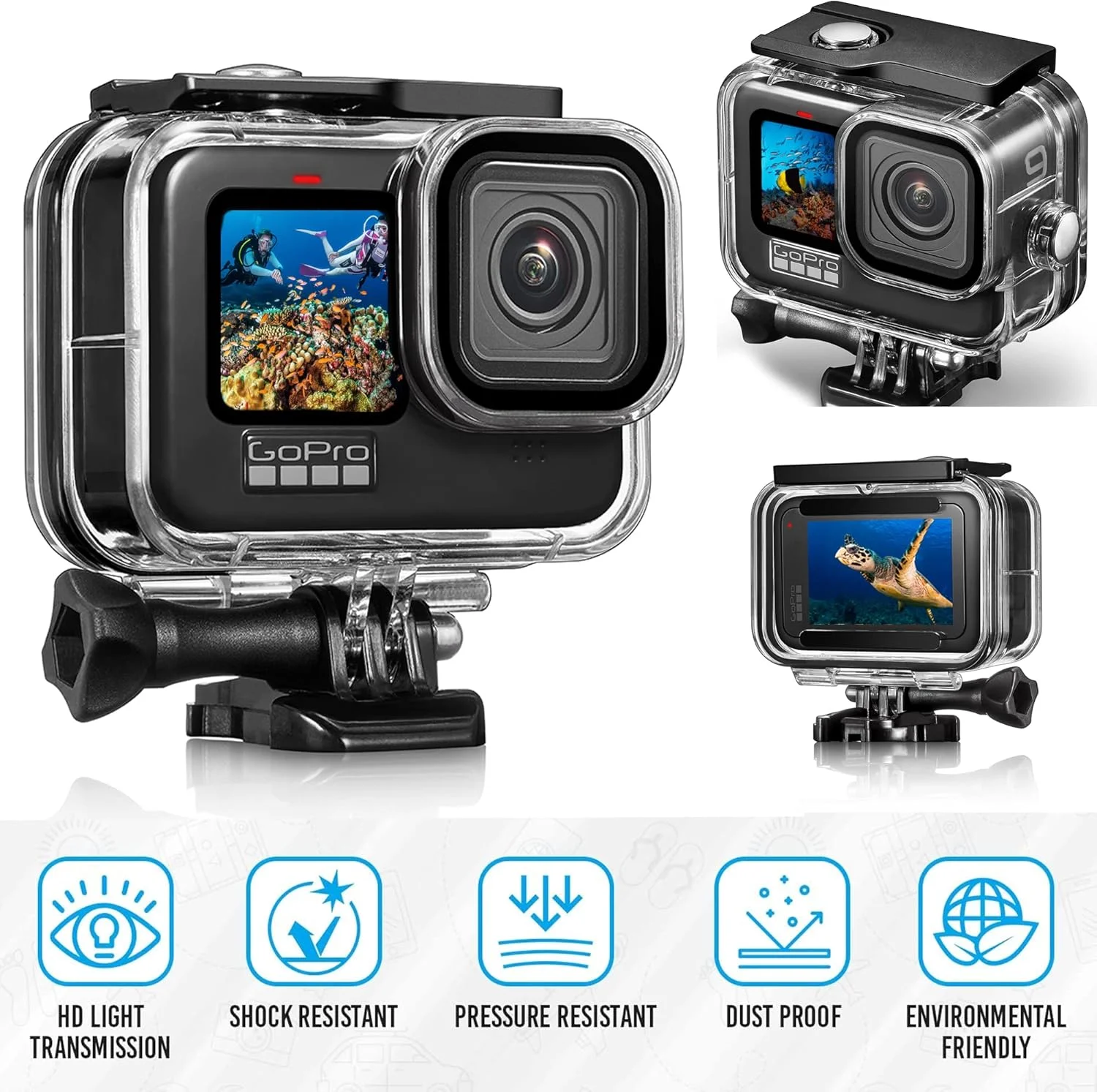 محفظه ضد آب برای هیرو 12، 11، 10 و 9 به همراه فیلتر غواصی 3 عددی برای GoPro Hero 12، 11، 10 و 9 مشکی، محافظت تا عمق 60 متری زیر آب به همراه لوازم جانبی براکت برای دوربین های Gopro