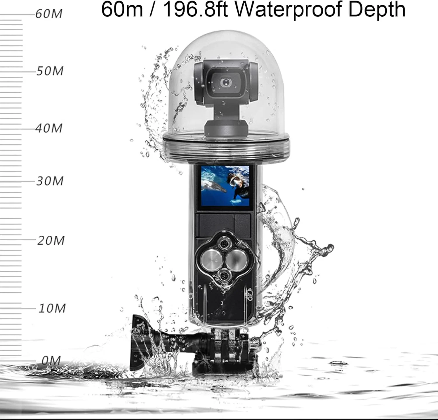 محفظه 60 متری Hilitand برای Osmo Pocket، محافظ ضد آب تا عمق 60 متر، با طراحی نیم دایره ای، مناسب موج سواری، غواصی و شنا