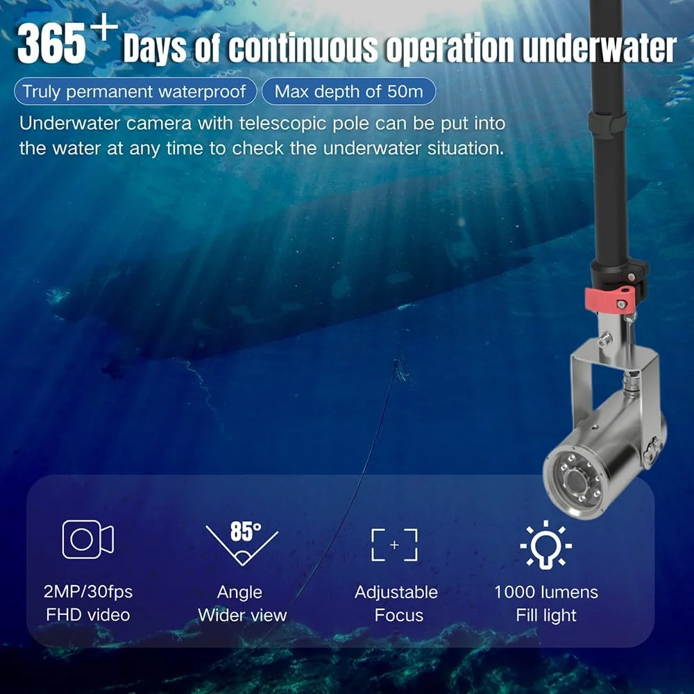 کیت دوربین فیلمبرداری زیر آب بارلوس، دوربین ضد آب 2 مگاپیکسلی با صفحه نمایش 10 اینچی IPC، سیستم کنترل قابل حمل PC با SSD 500 گیگابایتی، میله تلسکوپی 2 متری برای بازرسی های زیر آب