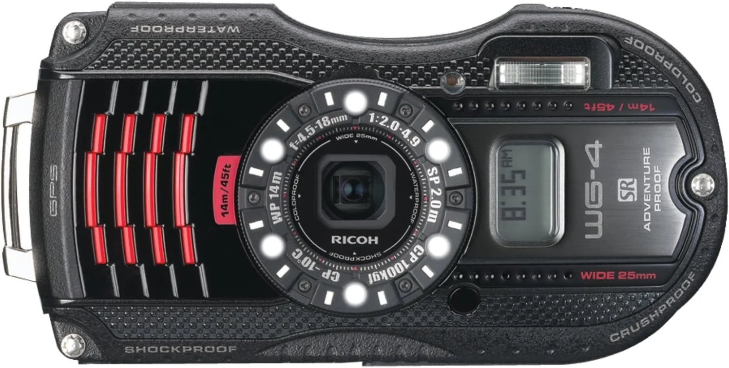 دوربین دیجیتال 16 مگاپیکسلی مشکی Ricoh WG-4 GPS با زوم اپتیکال 4X و لرزشگیر تصویر و LCD 3 اینچی (مشکی)