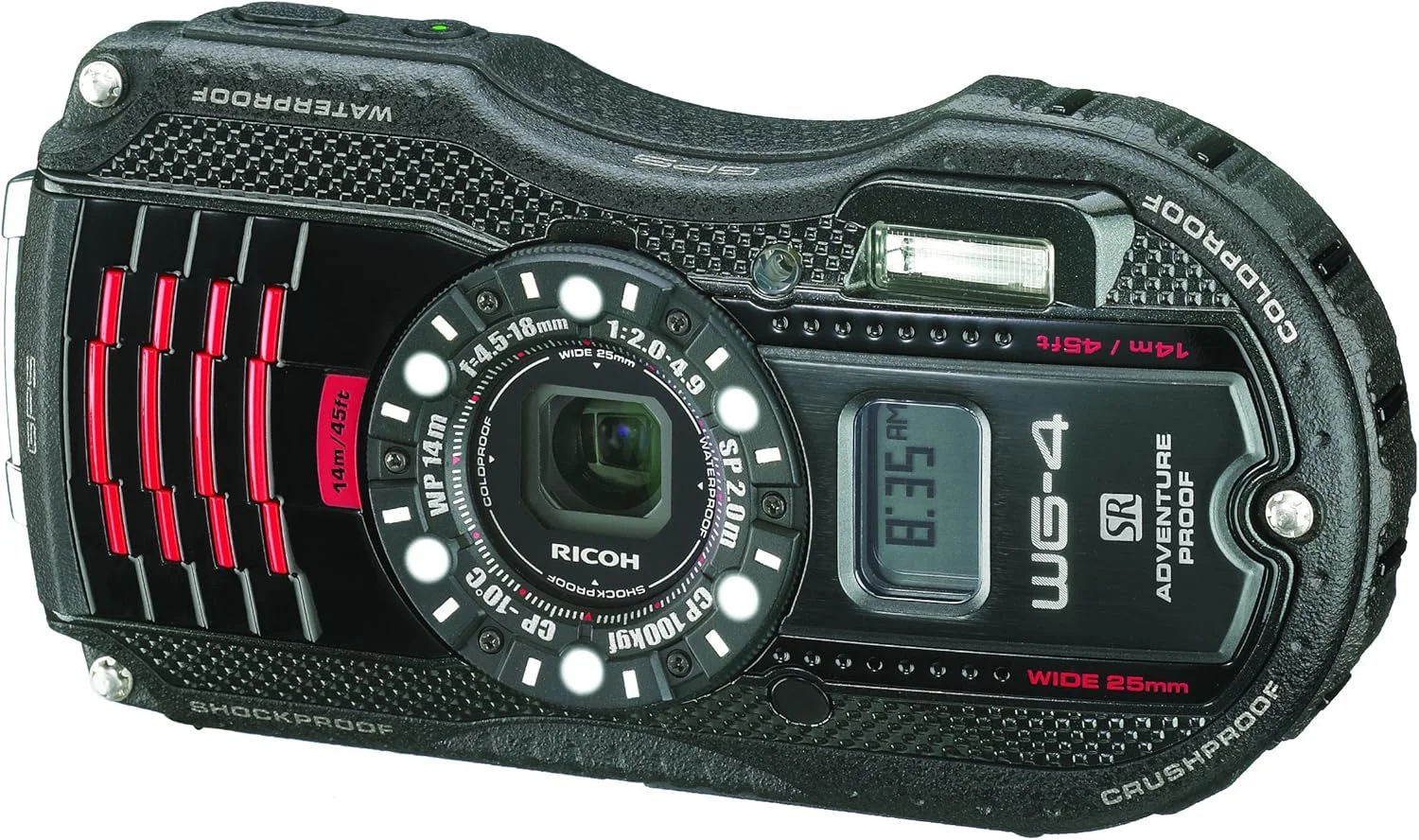 دوربین دیجیتال 16 مگاپیکسلی مشکی Ricoh WG-4 GPS با زوم اپتیکال 4X و لرزشگیر تصویر و LCD 3 اینچی (مشکی)