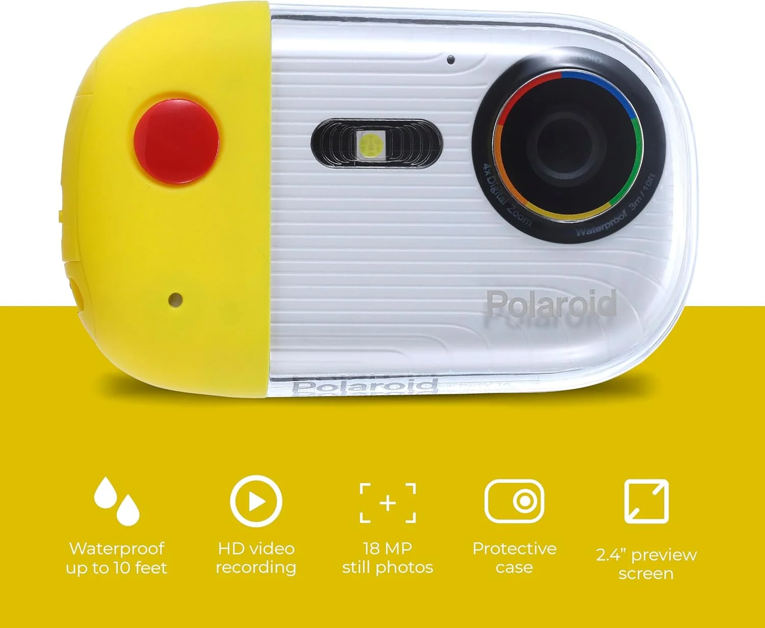 دوربین زیرآبی پولاروید - 18 مگاپیکسل 4K UHD، ضد آب برای غواصی سطحی و غواصی عمیق با صفحه نمایش LCD، قابل شارژ با USB دوربین زیرآبی پولاروید - 18 مگاپیکسل 4K UHD، ضد آب برای غواصی سطحی و غواصی عمیق با صفحه نمایش LCD، قابل شارژ با USB